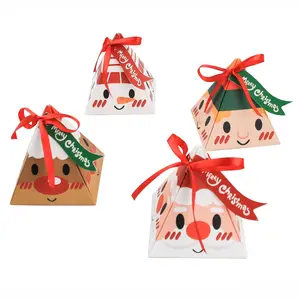 圣诞糖果礼品盒三角锥形纸盒带丝带圣诞礼物包装圣诞老人雪人圣诞派对装饰品