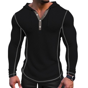 Stock <strong>Mens</strong> Jacquard Waffle-knit Button-up Solid Hug-fit <strong>Hoodie</strong> T-shirt Spring Long-sleeve Casual Vacation - Product Image 4