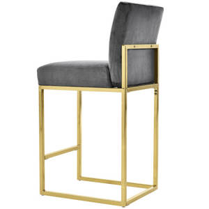 Chaises de café et de restaurant rembourrées populaires en promotion, pieds dorés, dossier en velours gris, tabourets de bar - Product Image 3