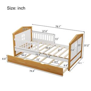 Lit superposé pour enfants avec barrières de sécurité et roulettes pour chambre d'enfant, couleur orange, structure démontable - Product Image 2