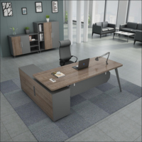 Ensemble de bureau de direction moderne en forme de L, couleur teck, modulaire, extensible, avec pieds en métal, mobilier commercial, pour usage informatique de PDG