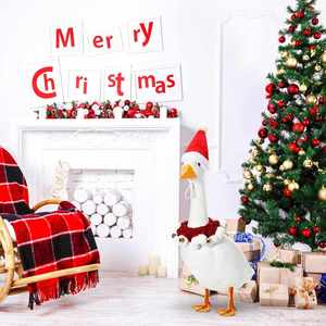 Knitted <b>Red</b> <b>Scarf</b> 23 Inch Santa Outfit Clothes for Goose Christmas Outdoor Patio Yard Lawn Art - Product Image 4