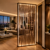 Paravent en acier inoxydable bronze brossé avec éclairage LED intégré, séparateur de pièce en treillis métallique, étanche, style Art Déco pour restaurant