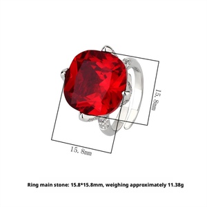 Fashion Jewelry Eco-friendly Copper 16*16MM Big Red Cubic Zirconia <b>Adjustable</b> Flower Open <b>Adjustable</b> <b>Ring</b> for Refined Everyday - Product Image 3
