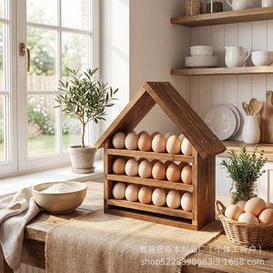ชั้นวางไข่ไม้ 3 ชั้น แบบบ้าน สำหรับเก็บรักษาความสดใหม่บนเคาน์เตอร์ครัว - Product Image 1