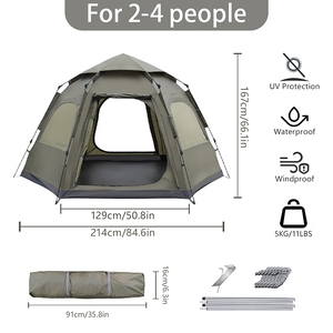 Fábrica 2/3/4 personas familia senderismo y viaje tienda de campaña instantánea emergente impermeable tienda de tela Oxford con 2 puertas de fácil configuración - Product Image 2
