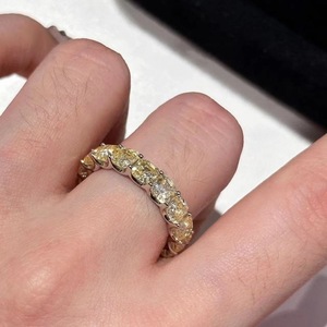 Bague de luxe française en argent pur S925, diamant jaune, cercle complet, polyvalente, exquise, élégante, étincelante, incrustation de carbone élevé - Product Image 4