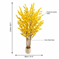 Pohon Bunga Forsythia Kuning Buatan, Tanaman Lantai Palsu yang Mekar untuk Dekorasi Ruang Tamu, Dekorasi Musim Semi Komersial, Grosir