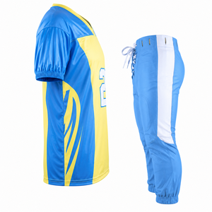 Custom American Football Jersey Set Yellow Blue V-Neck Short Sleeve Sublimated 100% Polyester Moisture Wicking Breathable Fitted - Product Image 2