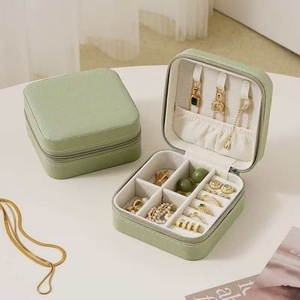 <b>Travel</b> Jewelry Box Organizer with Zipper Closure Anti-tarnish Velvet Lining Small Portable Jewelry Mini Storage Packaging Box - Product Image 1