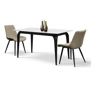 Table à manger Evelin, plateau en céramique blanche, base en métal, utilisation en intérieur - Product Image 2