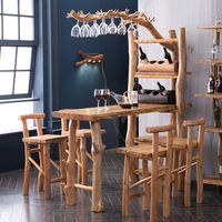 Ensemble de meubles en bois massif naturel Guansen Porte-bouteilles créatif Tabourets de bar Tables en rondins pour la décoration intérieure