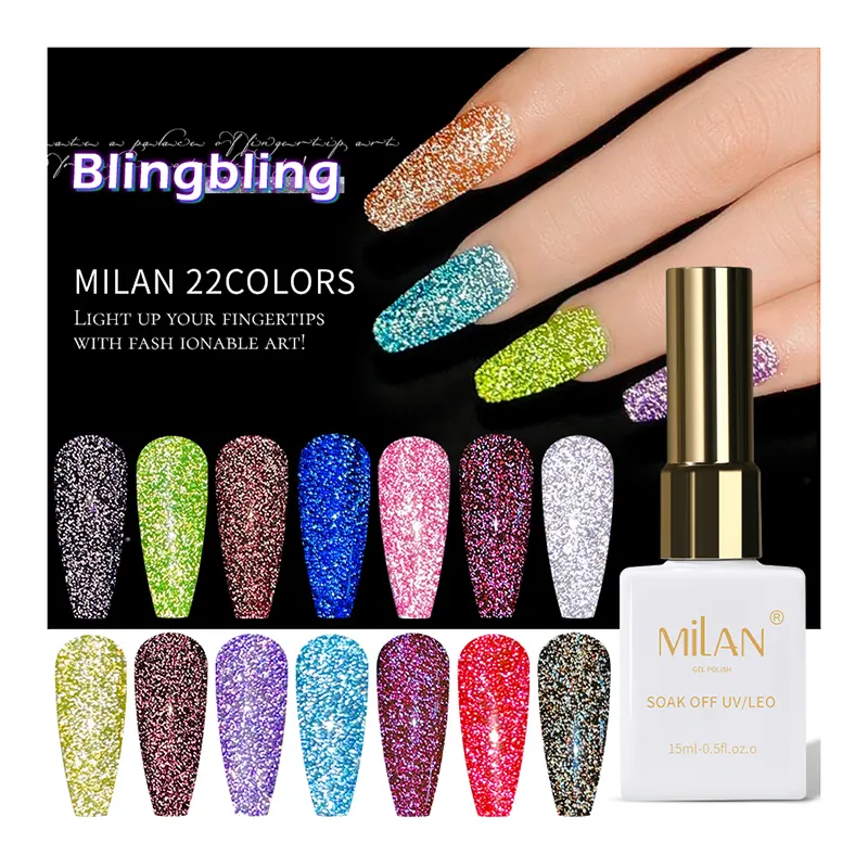 MILAN 25 Colors Fluorescence Glow In The Dark Gel Reflective Disco Gel Glitter Flash Sparkle UV Gel Nail Polish