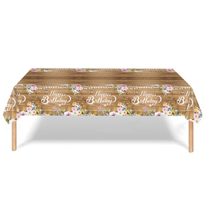 Happy Birthday Floral Wood Grain <b>Tablecloth</b> <b>Rectangle</b> Plastic Party Table Decor Birthday Decoration 1 Pcs - Product Image 4