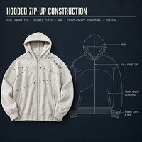 Sweat à capuche zippé en molleton épais RAMAX 420GSM, orné de strass colorés, streetwear pour hommes, vente en gros personnalisée OEM ODM