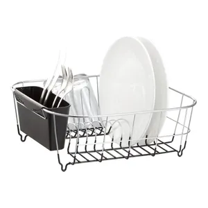 Prateleira para secagem de louça, escorredor pequeno de pratos com placa de drenagem para balcão de cozinha