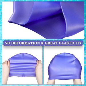 Bonnets <span class=keywords><strong>de</strong></span> <span class=keywords><strong>bain</strong></span> en Silicone imperméable à haute élasticité pour hommes femmes enfants grande taille efficace Protection des cheveux des oreilles plongée natation - Product Image 3