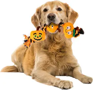 AFP Halloween Naughty Trick Pumpkin Dog Rope Toy With 4 Knots Bite Resistant Dog Dental Chew Toy Dog Squeaky Creak Chewing Toys