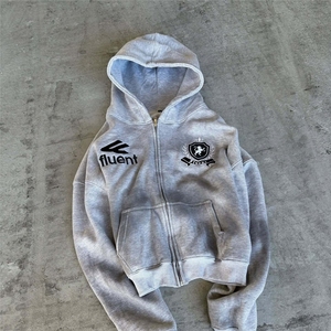 Sudadera con Capucha Gris Vintage Personalizada con Cierre para Hombre, con Lavado Ácido y Diseño Bordado <span class=keywords><strong>en</strong></span> 500 GSM, 50% Algodón, 50% Poliéster - Product Image 5