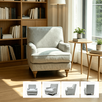 Fauteuil d'appoint moderne de luxe durable et écologique pour salon, avec pieds en bois massif, revêtement en coton et dossier capitonné, idéal pour chambre et appartement