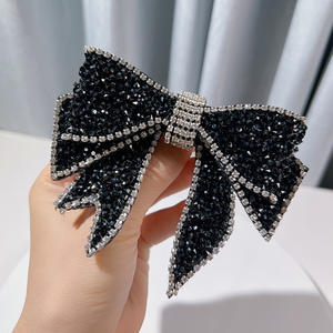 3D Bling Beadedスタッズ付きラインストーンボウ/ボウタイブローチラペルピンブラックヴィンテージキラキララインストーンリボンボウノットブローチピン - Product Image 5