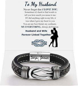 Pulsera de Cuero Trenzado <span class=keywords><strong>con</strong></span> Cierre Magnético de Acero Inoxidable, Diseño de Nudos, Joyería al por Mayor - Product Image 1