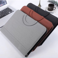 Diseño clásico A4 Bolsa para documentos Oficina Logotipo personalizado Carpeta de archivos de cuero PU Portafolio multifunción de negocios negro portátil