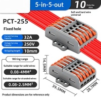 Connecteur de fils fiable PCT-255 5 entrées-5 sorties, 32A 250V, avec trou de montage, bornier rapide pour câblage d'armoire électrique, 10 pièces