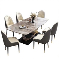 Table à manger en dalle de pierre avec chaises, style italien, luxe léger, moderne, simple, pour restaurant, petit appartement, rectangulaire, pliable