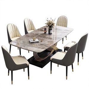 Mesa de Comedor de Losa de Piedra con Sillas, Estilo Italiano, Moderno, Sencillo, de Lujo Ligero, para Restaurante, Apartamento Pequeño, Rectangular, Plegable - Product Image 5
