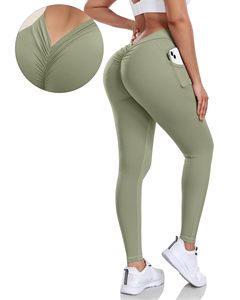 High Waist V Back Scrunch Butt Yoga <b>Leggings</b> Solid Full Length with Pocket Wholesale Rate OEM Custom Design <b>Cheap</b> Price - Product Image 1