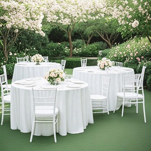 Luxury 132 <strong>Round</strong> Durable Reusable Stain Proof Wrinkle Resistant White Polyester <strong>Tablecloth</strong> Wholesale for Wedding Event Party - Product Image 1