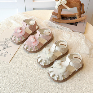Sandali per Bambina <span class=keywords><strong>con</strong></span> Cuore di Perle, Stile Estivo 2026, Punta Chiusa, Fiocco, Suola in TPR, Fodera in PU, <span class=keywords><strong>Scarpe</strong></span> per Bambini - Product Image 1
