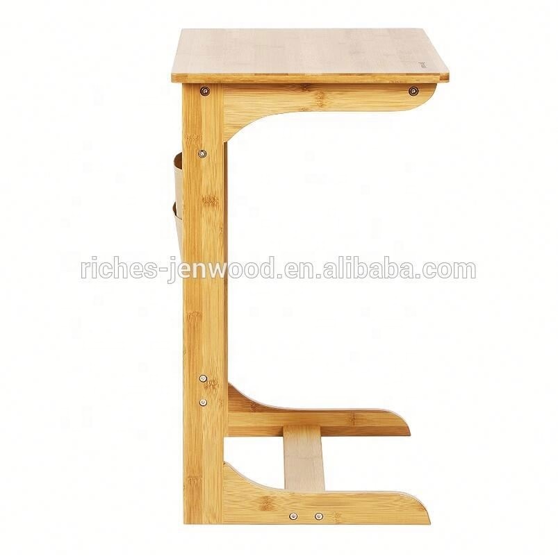 Bambou Table de Collation avec sac de rangement Canapé Table D'appoint Console Bureau D'ordinateur Portable