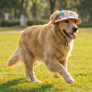 Chapéu de Verão Novo Moderno com Estampa em Tecido de Malha Respirável Ajustável para Animais de Estimação Chapéu Redondo de Princesa para Cães com Proteção Solar para Uso Externo - Product Image 3