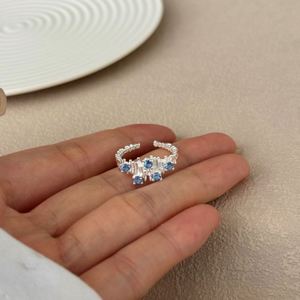 Dylam Unique Specially Design S925 <b>Silver</b> Rhodium Plated Blue 5A Zirconia Sapphire Open <b>Adjustable</b> Jewelry <b>Rings</b> for Women - Product Image 6