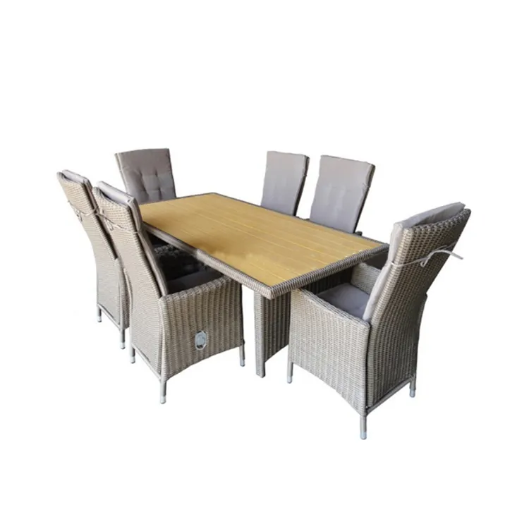 Lange Rattan Esstische und 6 Stühle Outdoor Dining Furniture Sets