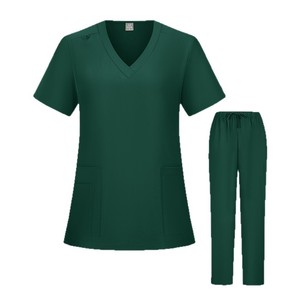 Women V Neck <b>Scrub</b> Set Moisture Wicking Knitted Split Uniform Hospital Wear - Product Image 5