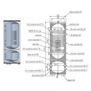 Réservoirs de pompe à chaleur 200L 300L 500L 2in1 Chauffe-serpentins de stockage d'<span class=keywords><strong>eau</strong></span> chaude domestique Réservoirs tampons Réservoirs de pompe à chaleur pour le chauffage - Product Image 3