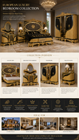 Ensemble de Meubles de Chambre Royal Sculpté à la Main, Style Turc Moyen-Oriental de Luxe Antique, Cinq Pièces, Noir et Or, Africain Américain