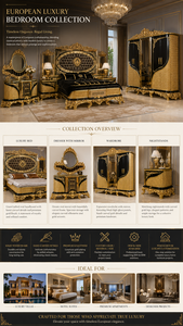 Ensemble de Meubles de Chambre Royal Sculpté à la Main, Style Turc Moyen-Oriental de Luxe Antique, Cinq Pièces, Noir et Or, Africain Américain - Product Image 6