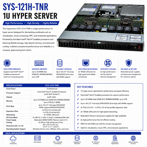 Supermicro Superserver Sys 121h Tnr 1u Xeon Scalable 32 Ddr5 Dimm 8 Bahías NVMe Intercambiables en Caliente 3 Puertos PCIe 5.0 Servidor GPU Superserver - Product Image 1