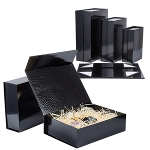 Luxury Cardboard Black Crocodile Texture Foldable Magnetic Closure Gift Box Custom Logo Print Paper Clamshell Magnetic Gift Box