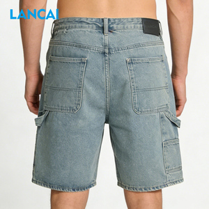 Pantalones cortos de mezclilla Lancai al por mayor, personalizados para hombre, con cremallera, corte holgado, 100% algodón, estilo baggy, para skate. - Product Image 2