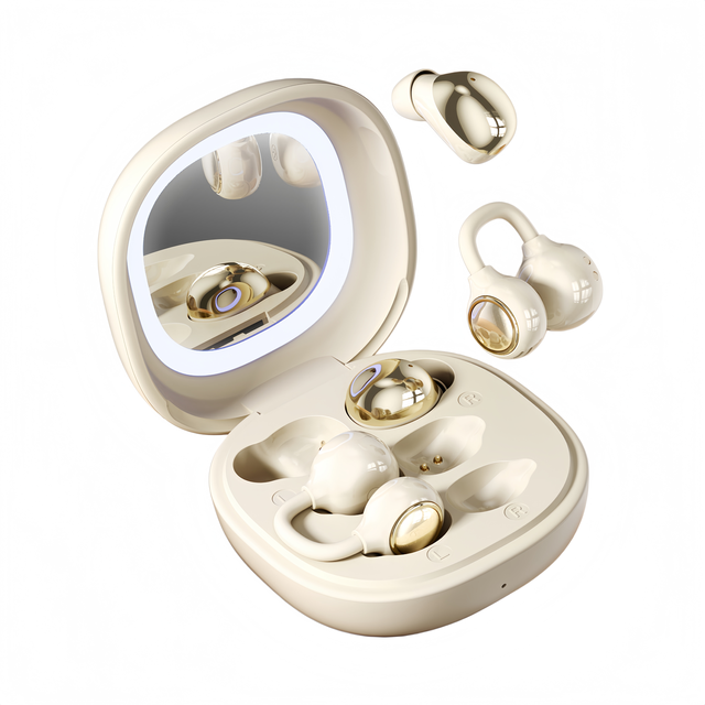 Dual Mode TWS BT Earphone Open Ear Clip Earbuds & Mini Sleep in Ear Headphone with LED Light Mirror for V6.0 Touch Control
