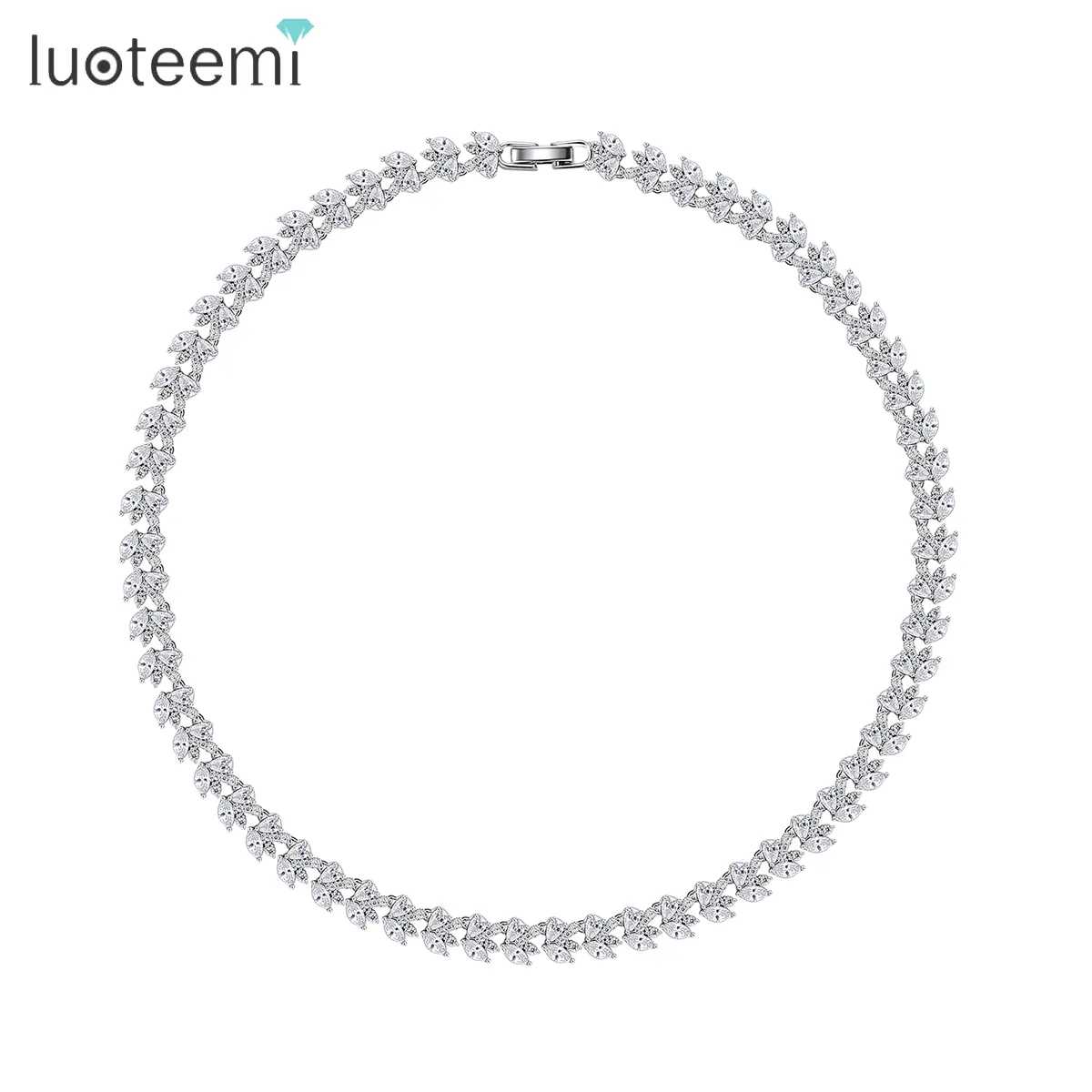LUOTEEMI Designer Statement Jewelry Necklace Cubic Zirconia Bridal Jewelry Set Rhodium Plated