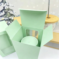 Boîte cadeau pliable écologique vert clair avec fenêtre transparente, emballage en carton pour tasses, bougies, fleurs et présentation en magasin