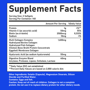 Gélules de collagène de haute qualité avec biotine et vitamine C pour soutenir la flexibilité des articulations, complément naturel d'acide hyaluronique en gélules - Product Image 6