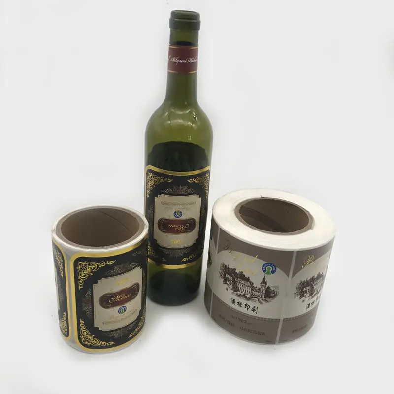 Пользовательский клей матовый логотип Золотая фольга тиснение винная бутылка этикетка