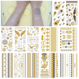 Juego <span class=keywords><strong>de</strong></span> 12 Pulseras <span class=keywords><strong>de</strong></span> Cadena para Mujer, Joyería Falsa, <span class=keywords><strong>Tatuaje</strong></span> Temporal Impermeable, Manga para Brazo, Muñeca, <span class=keywords><strong>Tatuaje</strong></span> Metálico Dorado - Product Image 5